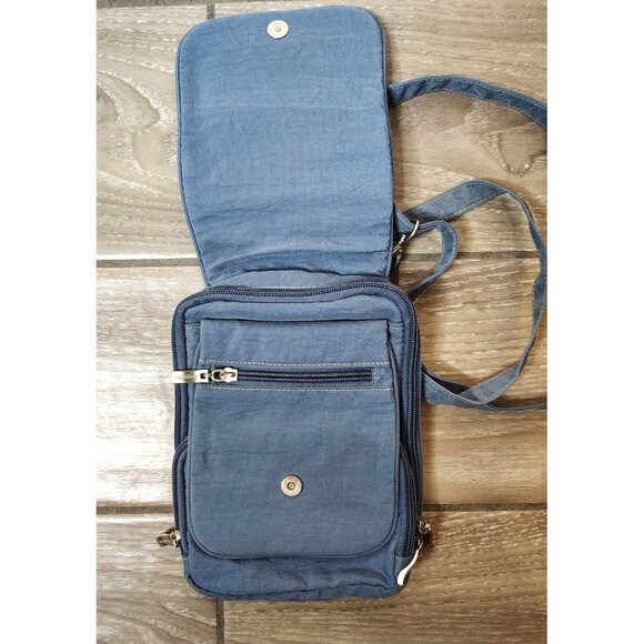 Baggalini Gray Crossbody Bag Multi Pocket & Zip, Adjustable Strap Green Lining - Picture 2 of 7